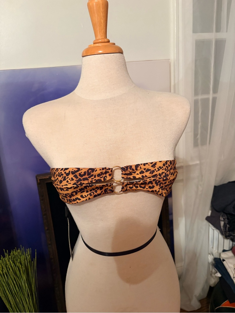 Fashion Nova Leopard Print Bandeau Bikini Top - Brown/Black